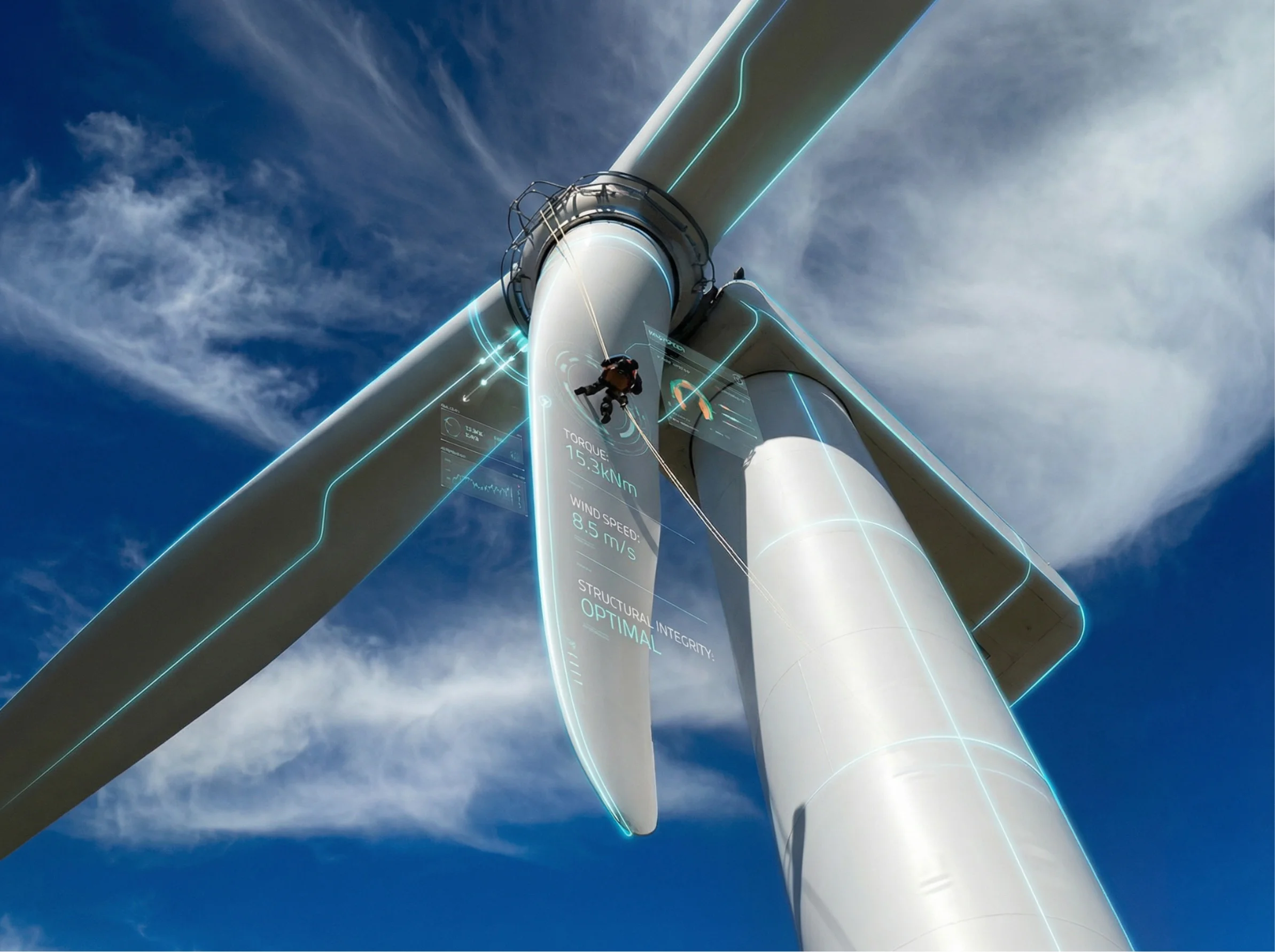 Tecnico eolico su turbina